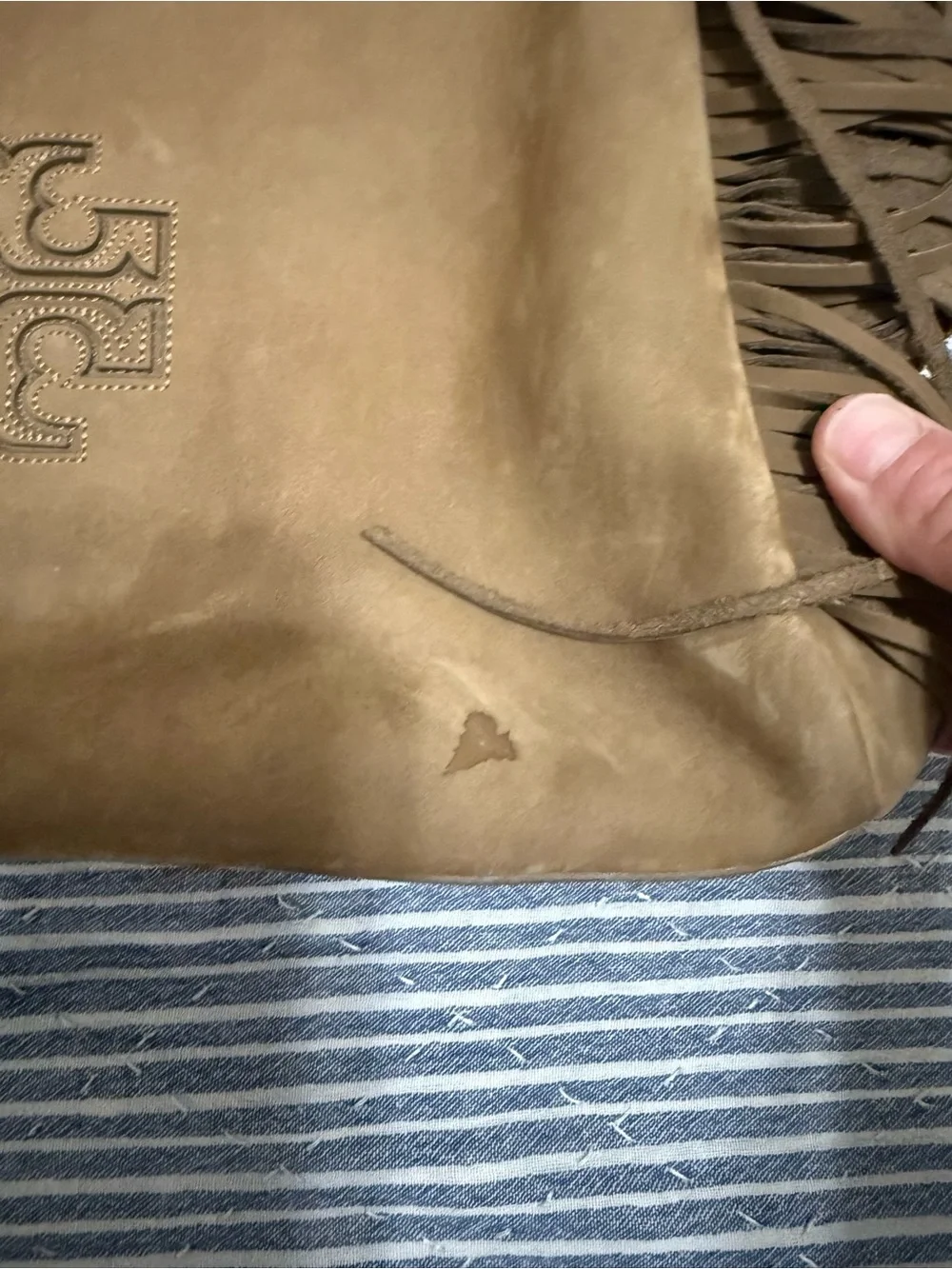 Tory Burch Suede Leather Tote with Logo-Print Interior